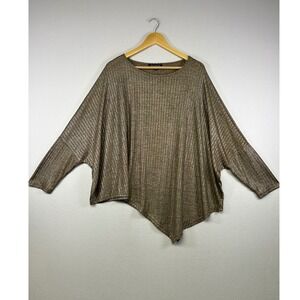 Metallic Shimmer Juliette Women Large Gold Ribbed Asymmetrical Dolman Top ST-888